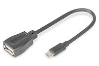 DIGITUS USB 2.0 adapterkabel - 0,2 m - USB Micro B (St) naar USB A (Bu) - 480 Mbit/s - USB-adapter - Blister - Zwart