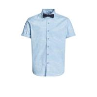 WE Fashion slim fit overhemd met afneembaar vlinderstrikje lichtblauw/donkerblauw