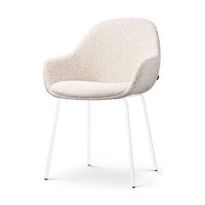 Nolon Nora-Mae Eetkamerstoel Bouclé Beige - Armleuning - Witte Poten