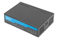 DIGITUS Gigabit netwerkswitch - 5-poorten - onbeheerd - 10/100/1000 Mbit/s - ventilatorloos - perfect voor SOHO - Plug & Play - Zwart/Blauw