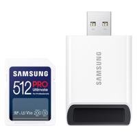 Samsung PRO Ultimate met kaartlezer – SD kaart 512 GB – 200 & 130 MB/s – Geheugenkaart camera