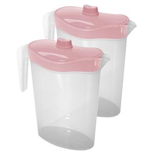 Waterkan/sapkan met lichtroze deksel - 2x - 1.5 liter - kunststof - 9 x 23 cm