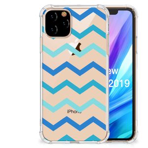 Apple iPhone 11 Pro Doorzichtige Silicone Hoesje Zigzag Blauw