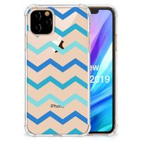 Apple iPhone 11 Pro Doorzichtige Silicone Hoesje Zigzag Blauw - thumbnail