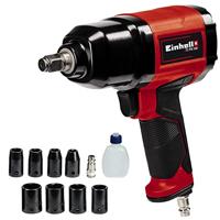 Einhell Pneumatische Slagmoersleutel TC-PW 340 (340 Nm, anti-slip rubberen handgreep, linskloop en rechtsloop, incl. 8 dopsleutels en transport-/ opbergkoffer)