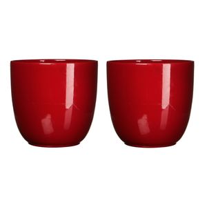 2x stuks bloempotten glans donkerrood keramiek voor kamerplant H20 x D22.5 cm