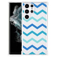 Samsung Galaxy S22 Ultra Doorzichtige Silicone Hoesje Zigzag Blauw - thumbnail