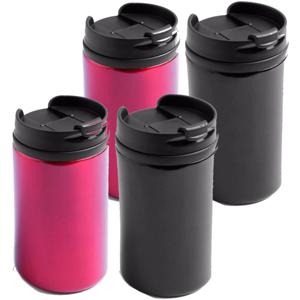 Set van 4x stuks Warmhoudbekers/warm houd bekers metallic zwart en rood 300 ml