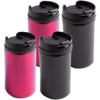 Set van 4x stuks Warmhoudbekers/warm houd bekers metallic zwart en rood 300 ml