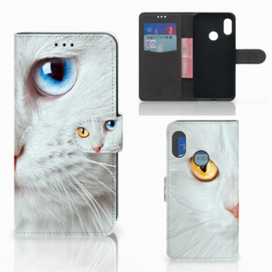 Xiaomi Mi A2 Lite Telefoonhoesje met Pasjes Witte Kat