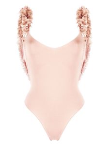 La Reveche maillot de bain à fleurs appliquées - Rose