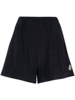 Moncler short en velours à patch logo - Bleu - thumbnail