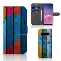 Samsung Galaxy S10 Plus Book Style Case Wood Heart - Cadeau voor je Vriend - thumbnail