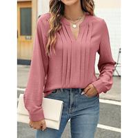 Dames Blouse Effen Kleur Met ruches Werk Stijlvol Modern Bisschop Lange mouw Gekerfde nek Rose Roze Lente Herfst Lightinthebox - thumbnail