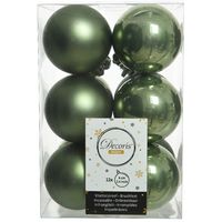 12x stuks kunststof kerstballen mos groen 6 cm glans/mat   -