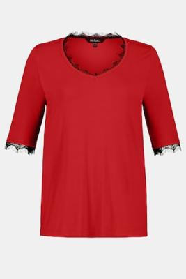 Ulla Popken Shirt, V-hals, kanten inzetten, korte mouwen - Grote Maten