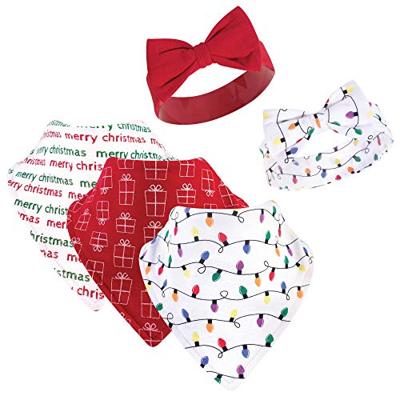 Hudson Baby Unisex Cotton Bib and Headband Set, Christmas Lights, One Size