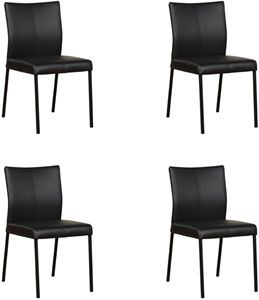 Set van 4 Zwarte leren moderne eetkamerstoelen Basic - poot vierkant zwart - Toledo Leer Nero (zwart leer)