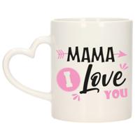 Cadeau koffie/thee mok voor mama - roze - love - hartjes oor - keramiek - 300 ml - Moederdag   -