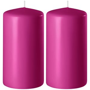 2x Fuchsia roze cilinderkaarsen/stompkaarsen 6 x 15 cm 58 branduren