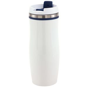 RVS Warmhoudbeker/isoleerbeker winter wit met blauw 400 ml