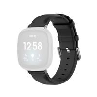By Qubix - Compatible met Fitbit Versa 3/4 & Sense 1/2 leren bandje - Zwart - Compatible fitbit bandje
