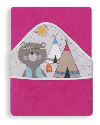 Interbaby badcape indianenbeer junior 100 cm katoen fuchsia