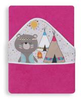 Interbaby badcape indianenbeer junior 100 cm katoen fuchsia