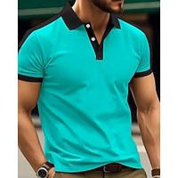 Voor heren Golfshirt golfpolo Werk Casual Revers Korte mouw Basic Modern Kleurenblok Lapwerk nappi Lente zomer Normale pasvorm Wijn Marineblauw Luchtblauw Goud Beige Koffie Golfshirt Lightinthebox - thumbnail