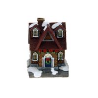 1x Polystone kersthuisjes/kerstdorpje huisjes rood dak met verlichting 13,5 cm - thumbnail