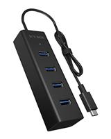 ICY BOX 4-poorts USB 3 Hub (4x USB-A 3.0), USB-C 3-verbinding, geïntegreerde kabel, aluminium, IB-HUB1409-C3