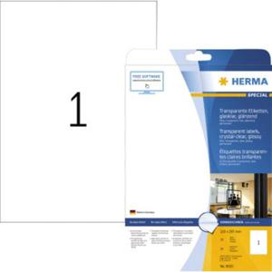 Herma 8020 Folie-etiketten 210 x 297 mm Folie, glanzend Transparant 25 stuk(s) Permanent hechtend Laser (zwart/wit), Kopiëren (zwart/wit), Laser (kleur),