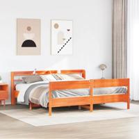 vidaXL Bedframe met hoofdbord massief grenenhout wasbruin 180x200 cm, bed, slaapkamermeubel, houten bed, tweepersoonsbed, houten bedframe, bedbodem