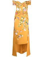 Marchesa Notte robe mi-longue Paradise à fleurs - Jaune