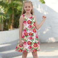Meisjes Casual jurk A lijn jurk Tank-jurk Mouwloos Grafisch Bloemig 3D-geprinte afbeelding Jurken leuke Style Casual Zoet Boven de knie Polyester Jurk Zomer Lente Kinderen Sport Outdoor Dagelijks Lightinthebox