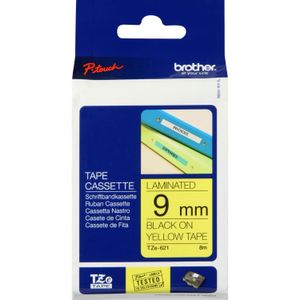 Brother Label tapecassette TZE-621 printlint 9 mm, zwart op geel