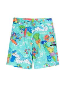 Versace Kids short en coton à imprimé graphique - Bleu