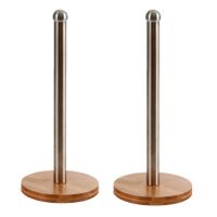 2x stuks bamboe houten keukenrolhouders rond 15 x 33 cm