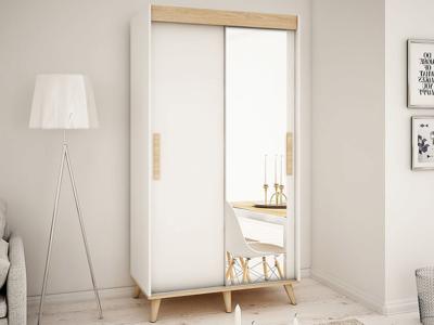 Kast SKANTOISE 2 schuifdeuren 120 cm wit/sonoma met spiegel