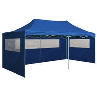 Partytent met 4 zijwanden inklapbaar 3x6 m staal blauw - thumbnail