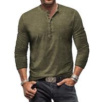 Voor heren Henley-shirt T-shirt Shirt met lange mouwen Effen Henley Straat Vakantie Lange mouw Kleding 100% katoen Modieus Vintage Basic Lightinthebox