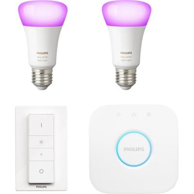 Philips Hue White & Colour Starter Pack E27 met 2 lampen + 1 dimmer Philips Hue White & Colour Starter Pack E27 met 2 lampen + 1 dimmer