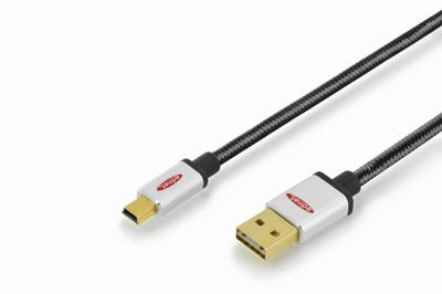 ednet USB 2.0 Aansluitkabel [1x USB-A 2.0 stekker - 1x Mini-USB 2.0 B stekker] 1.80 m Zwart Rond, Stekker past op beide manieren, Afgeschermd (dubbel)