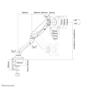 Neomounts NM-D500BLACK 1-voudig Monitor-tafelbeugel 25,4 cm (10) - 76,2 cm (30) Kantelbaar, Zwenkbaar Zwart