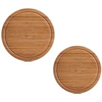 2x Ronde bamboe houten snijplanken met sapgroef 25/30 cm