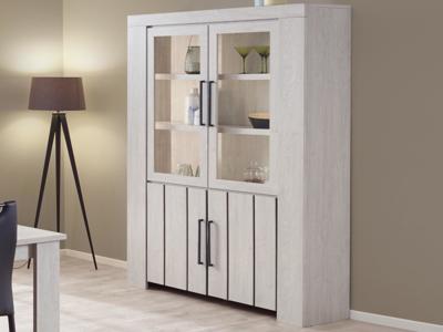 Vitrinekast GILLY 4 deuren gebleekt eik zonder LED