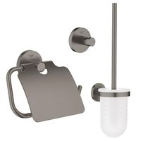 GROHE Essentials Toilet accessoireset 3-delig met toiletborstelhouder, handdoekhaak en toiletrolhouder met klep brushed hard graphite sw99001/sw99017/sw99041/