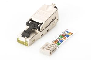 Digitus RJ45 Netwerk Stekkerverbinder CAT 6A, Zonder connectoren [1x LSA, Snijklem, Snelaansluiting - 1x RJ45-stekker, RJ45-stekker 8p8c] Zilver, Staal