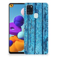 Samsung Galaxy A21s Bumper Hoesje Wood Blue - thumbnail