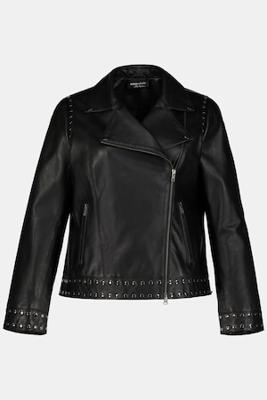 Ulla Popken Bikerjack, smal model, lamsleer, sierstuds - Grote Maten